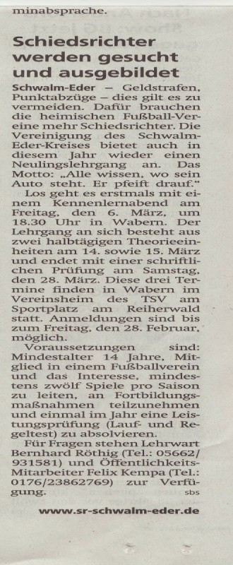 Schiedsrichterausbildung wird angeboten