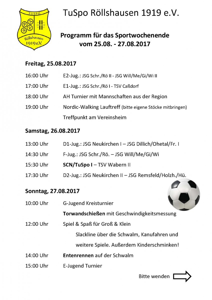 TuSpo Sportwochenende 25.-27. August