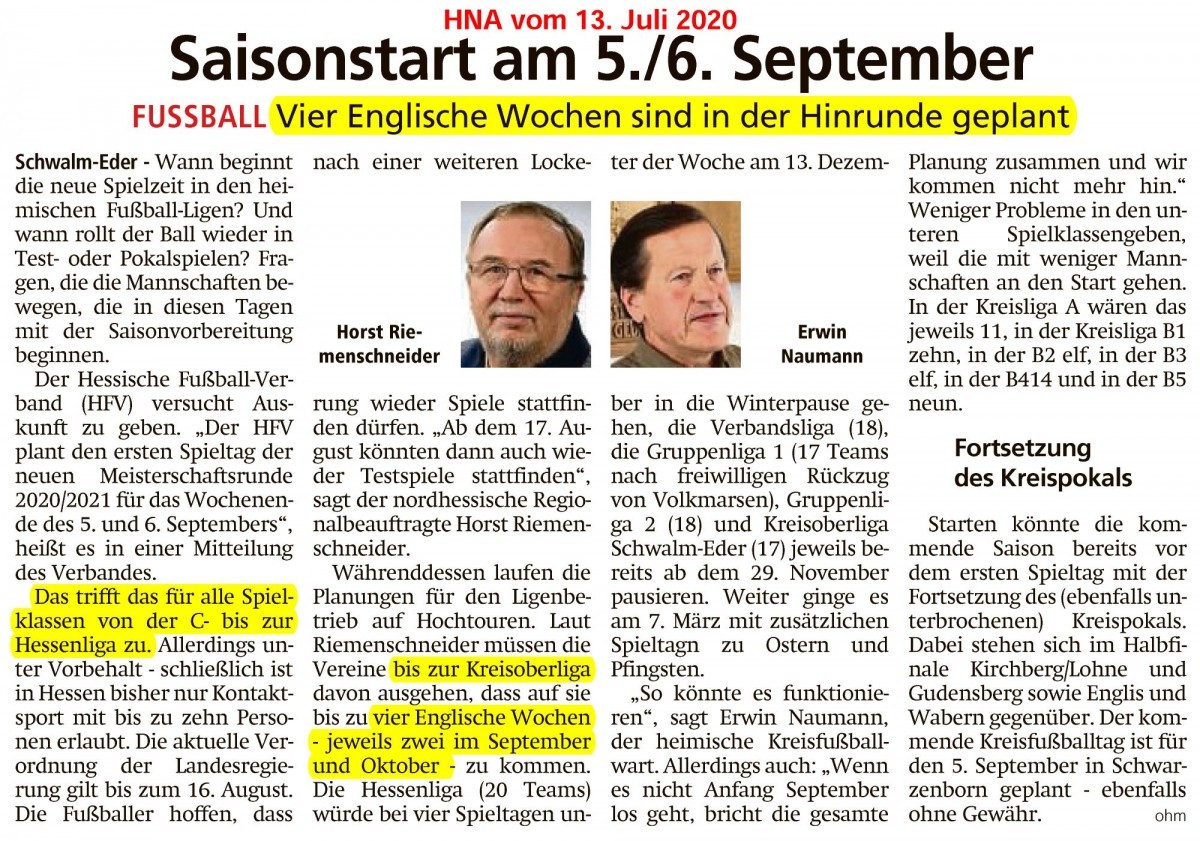 Fußballsaison 2020-2021: Start im September?