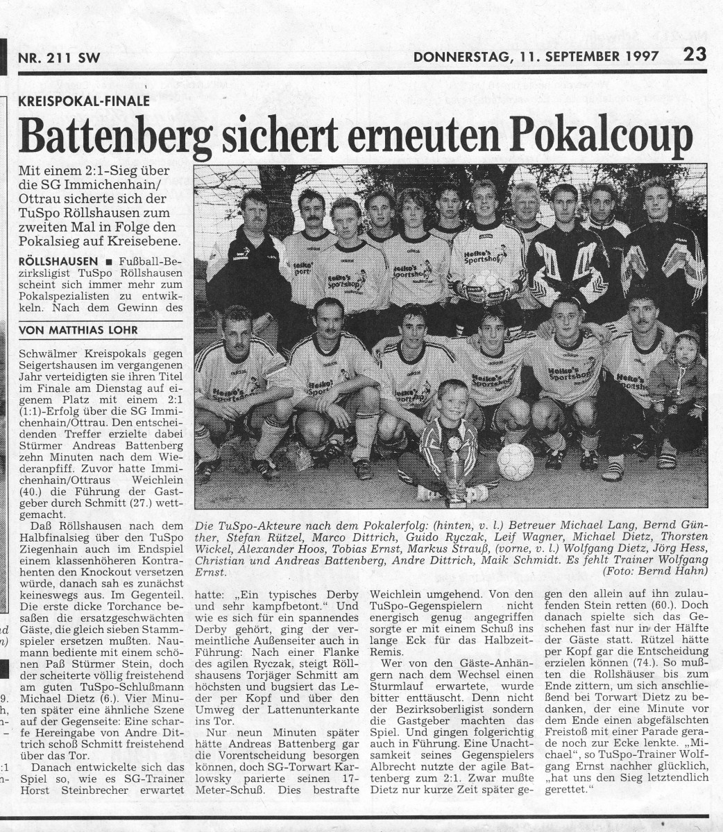 Kreispokalgewinn 1997 - Eine Variante für Fußball im Mai/Juni 2021?