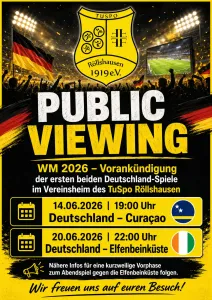 Public Viewing zur WM 2026 im Vereinsheim des TuSpo Röllshausen